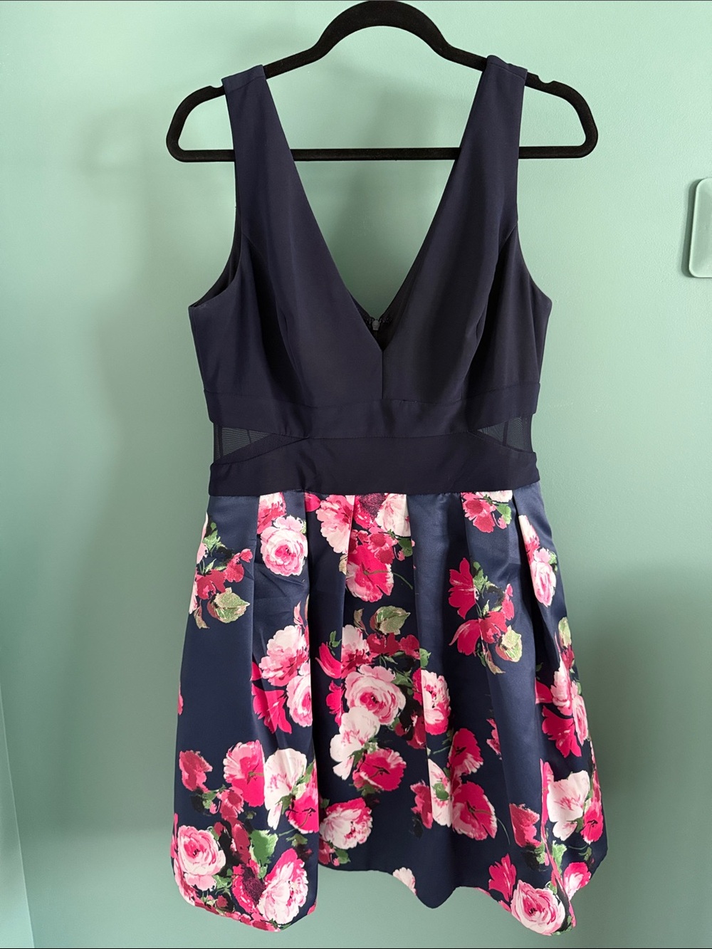 Navy Dress with Pink Floral Skirt